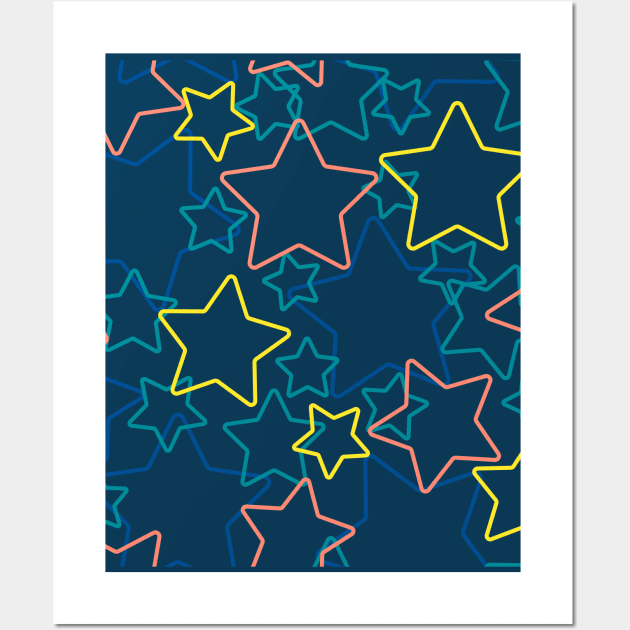 Silhouettes of multicolor stars Wall Art by marufemia